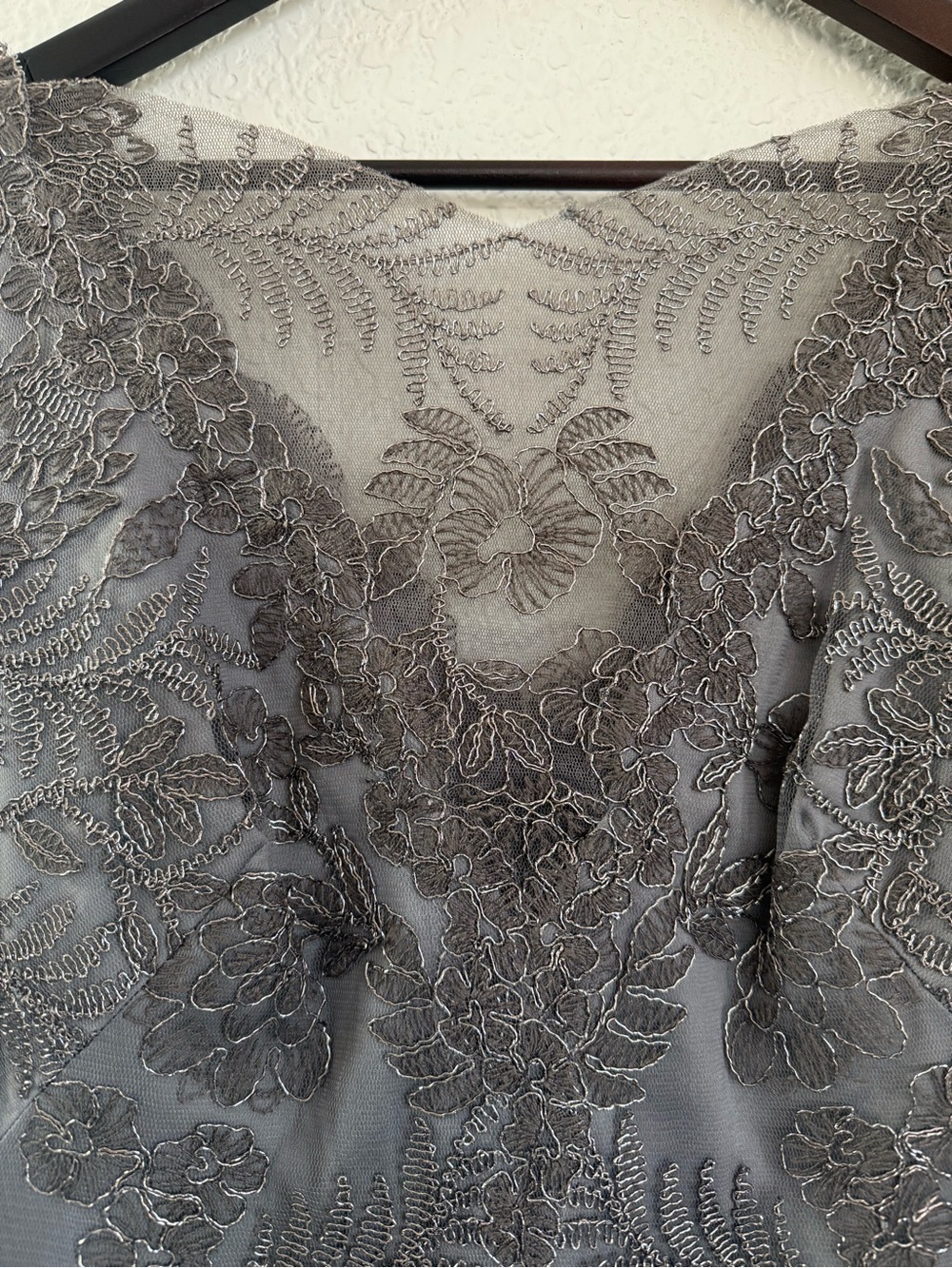 Tadashi Shoji Pemba Lace Sheath Dress | Metallic Smoke Embroidered Illusion Dres - Picture 4 of 13